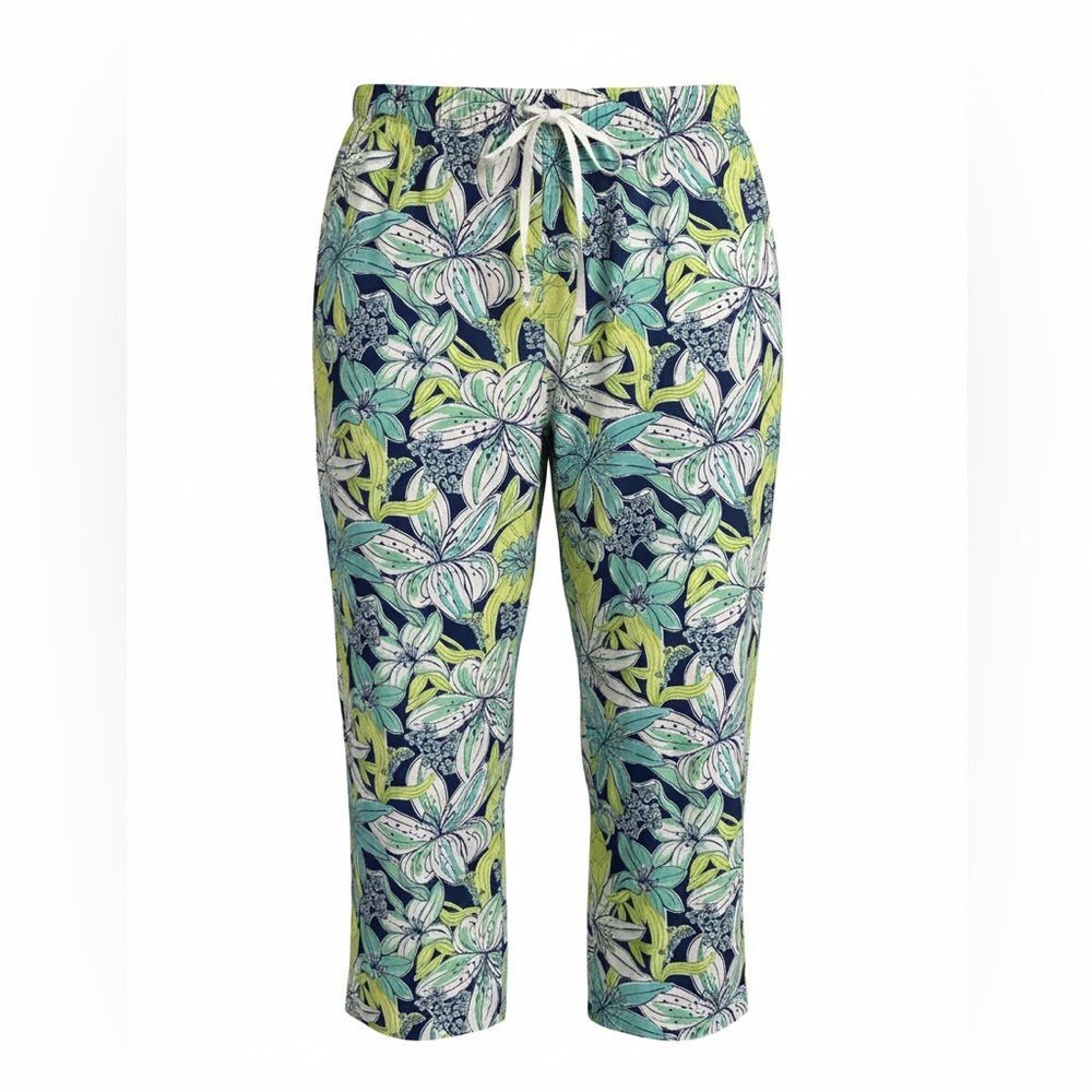 Lilly Pulitzer women’s Tropical Leaf Print PJs in Navy, Green & White size L